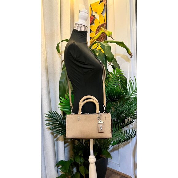 ✺ AUTHENTICATED NEW! Coach Rogue 26 Tan Suede Leather Handbag WITH COA - Picture 12 of 16
